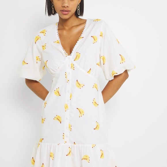 Never Fully Dressed Banana mini puff sleeve Dress Small US 2 - Picture 2 of 6